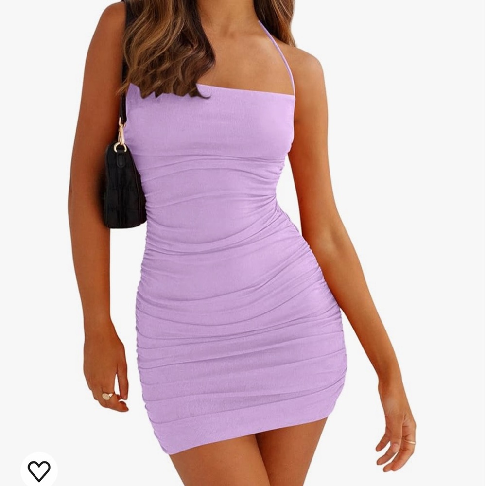 HOCILLE Women's Halter Bodycon Backless Ruched Spaghetti Strap